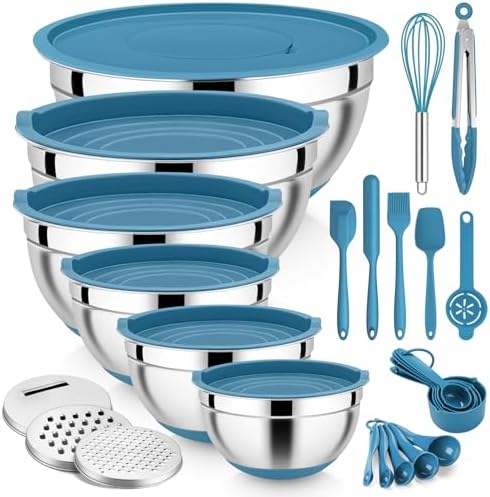 E-far 25PCS Mixing Bowls with Lid Set, Stainless Steel Nesting Prep Bowls with by E-far