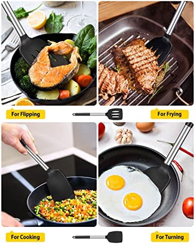 Pack of 2 Silicone Solid Turner, Non Stick Slotted Kitchen Spatulas, High Heat - Image 3
