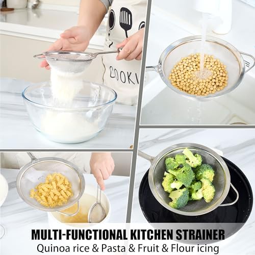 304 Stainless Steel Fine Mesh Strainer Set, 3 Sizes, 30 Mesh - Image 5