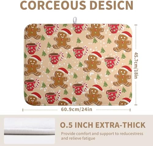 Cute Gingerbread Man Xmas Dish Drying Mat, Absorbent Dish Pad, 18x24 inch - Image 2