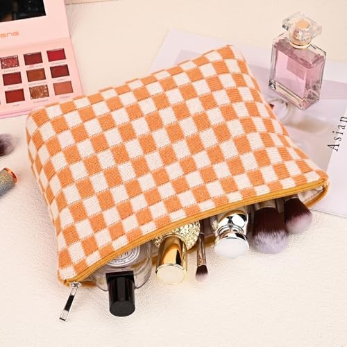 SOIDRAM 2 Pieces Makeup Bag Large Checkered Cosmetic Bag Capacity Canvas Mix - Image 6