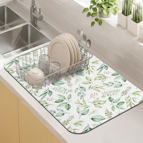Kitchen Countertop Dish Drying Mat, Super Absorbent Coffee Bar Mat by Kuyig+Home