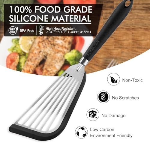 Stainless-Steel Slotted Flex Fish Turner, Kitchen Spatulas - Image 4