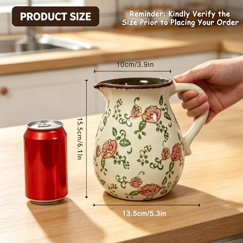 Ceramic Utensil Holder Red Rose 6.1" Rustic Farmhouse Kitchen Counter Crock - Image 2