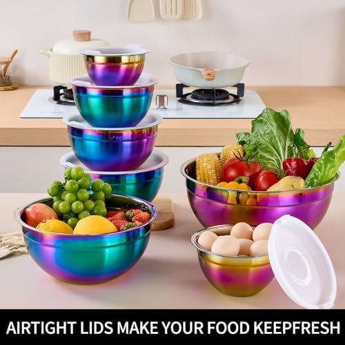 Rainbow Mixing Bowls with Lids Set of 7, Stainless Steel Nesting Bowl with - Image 5