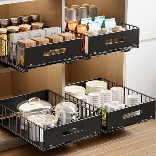 Mustorn 2 Pack Pull Out Cabinet Organizer, Slide Out Drawers by MUSTORN