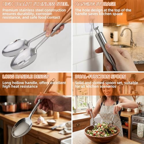 Stainless Steel Serving Spoon, Solid Slotted Spoon, Cooking Spoons Set - Image 4