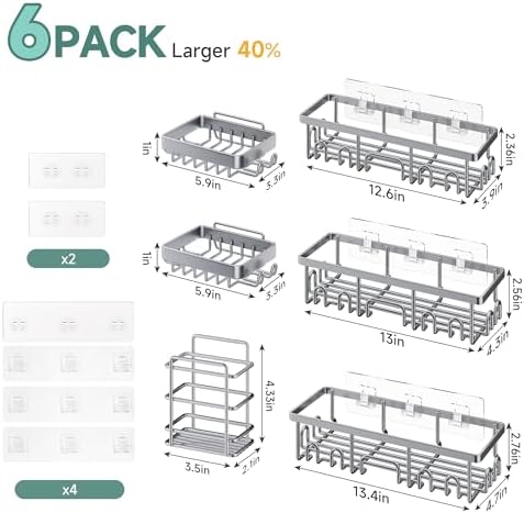 Veken Shower Caddy 6-Pack, No Drilling & Rustproof, Waterproof Adhesive Shelves - Image 6