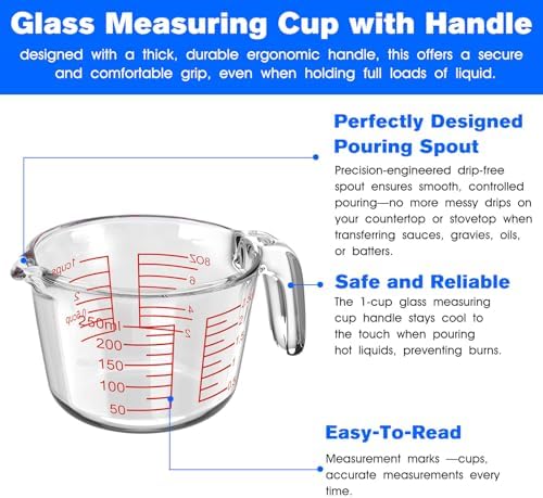 Glass Measuring Cup with V-Shaped Spout & Insulated Handle, 1 Cup - Image 4