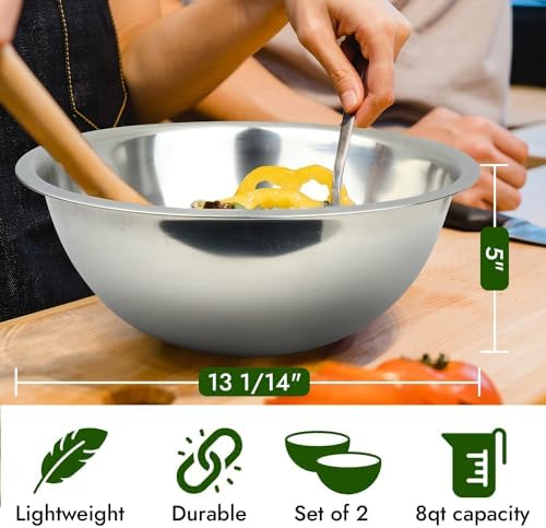8 Quart, Mixing Bowls, Stainless Steel, Professional Chef, Commercial Kitchen - Image 2