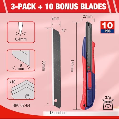 WORKPRO 2-In-1 Safety Utility Knife Retractable Snap-off blade, Metal Box - Image 3