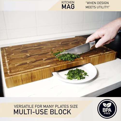 Teak Wood Cutting Board for Kitchen, End Grain Extra Thick Butcher Block - Image 4