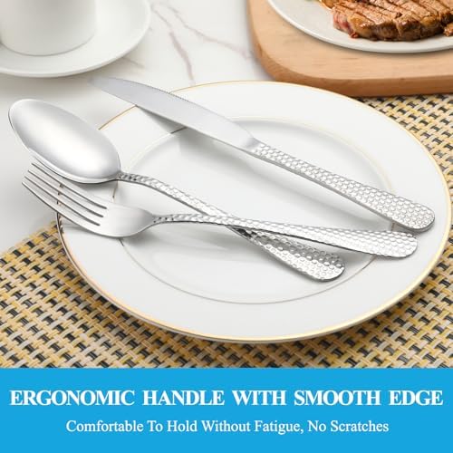 30 Pcs Hammered Silverware Set Service - Image 5