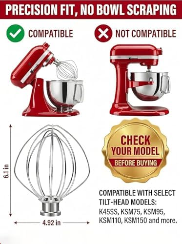 K45WW Wire Whip for KitchenAid Tilt-Head Mixer, 6-Wire Whisk Attachment - Image 4