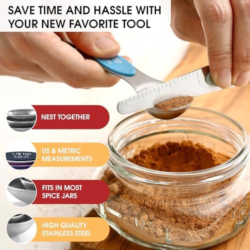 Spring Chef Stainless Steel 8 Magnetic Measuring Spoons Set, Winter Frost - Image 6