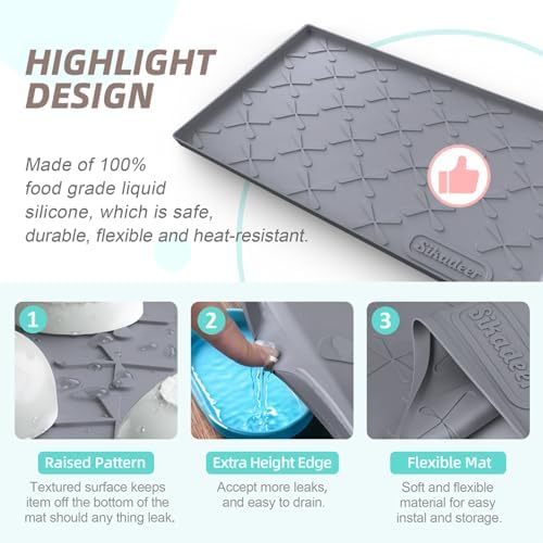 SIKADEER Waterproof Under Sink Mat Silicone 40"x19", Kitchen Cabinet Liner - Image 4