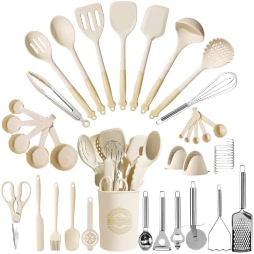 Kikcoin 43 PCS Silicone Kitchen Utensils Set, Dishwasher Safe Kitchen Cooking by Kikcoin