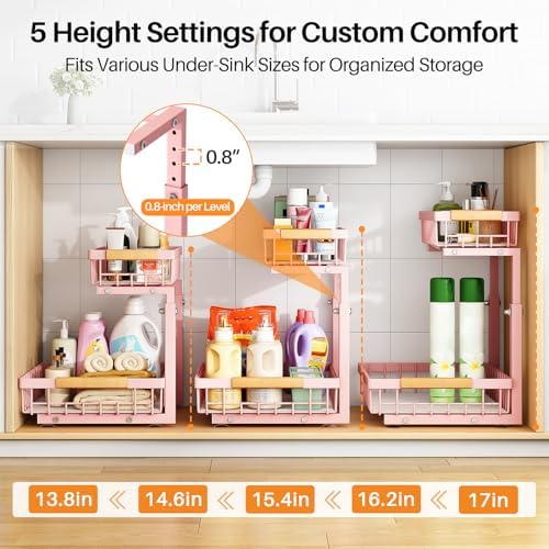 PXRACK Under Sink Organizer, Adjustable Height, 2 Tier Pull Out Under Cabinet - Image 5