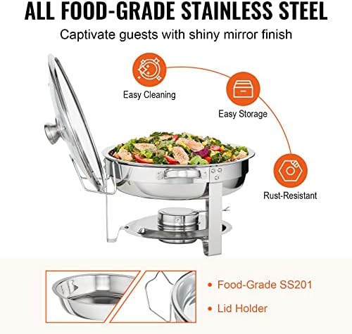 VEVOR Chafing Dish Buffet Set, 4 Qt 2 Pack, Stainless Steel Chafer, Round - Image 4