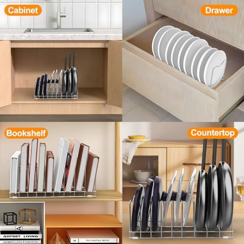 FLSEPAMB Lid Organizer Pot Lid Organizer 10-Tier Pot Lid Rack Holder Suitable - Image 7