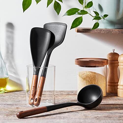 STAUB Silicone with Wood Handle 3-pc Cooking Utensil Set, Matte Black - Image 2