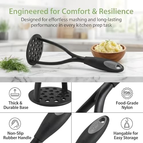 KSENDALO Potato Masher, Thick Nylon Blade Non-Scratch Masher - Image 4
