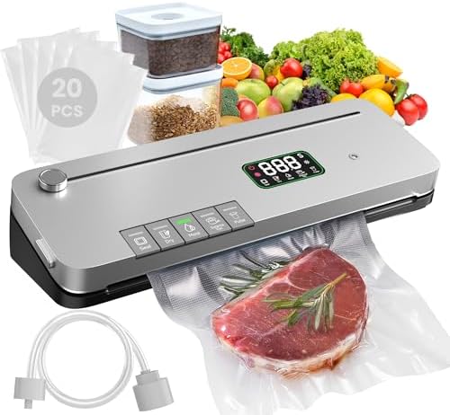 Compact Food Vacuum Sealer 75kPa, Built-in Cutter & Digital Timer, 20 Bags by Unknown