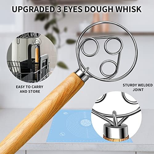 TEEVEA Danish Dough Whisk Wooden Handle Stainless Steel - Image 2