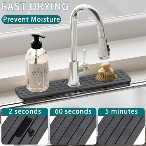 Water Absorbing Stone Kitchen Sink Mat Faucet Splash Guard - Image 3