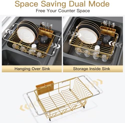 JASIWAY Gold Dish Drying Rack in Sink, Dish Drainer - Image 2