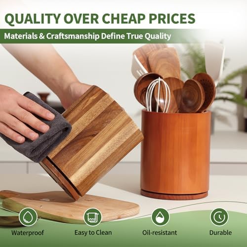 Distressed White Utensil Holder, 360° Rotating 7.3 in Kitchen Organizer - Image 4