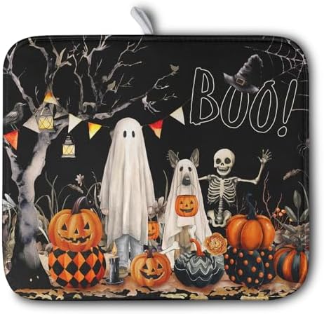 Halloween Dish Drying Mat for Kitchen Counter 16x18 Inch Black Ghost Pumpkins by Kwlegh