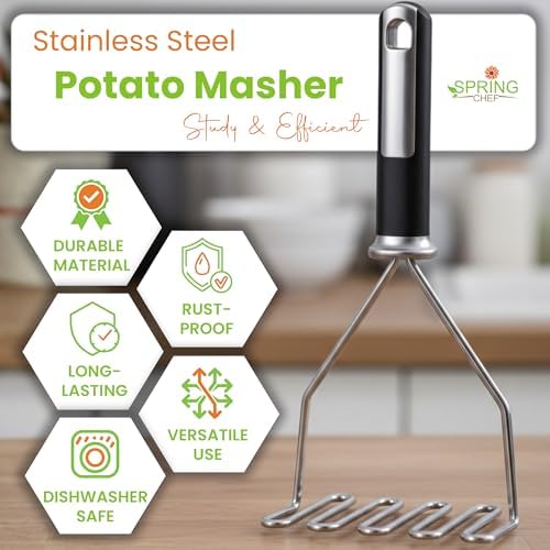 Spring Chef Stainless Steel Potato Masher, Heavy Duty Mashed Potato Smasher - Image 2