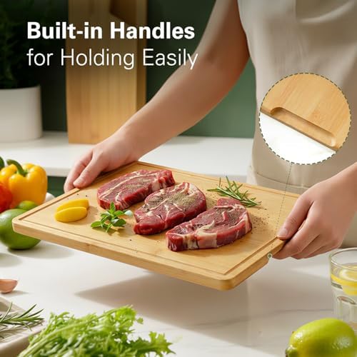 Zarler Bamboo Cutting Boards for Kitchen, 4 Piece Durable Wood Cutting Board - Image 4