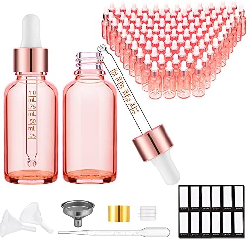 PrettyCare Glass Eye Dropper Bottles 99 Pack, 1oz Rose Empty Thick Bottles Bulk by PrettyCare