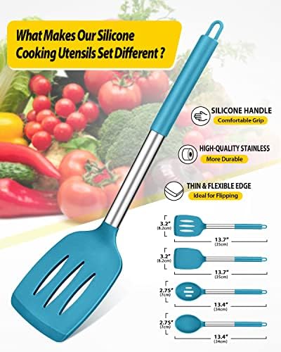 Pack of 4 Silicone Cooking Utensils Set, Non Stick Large Solid Spatulas - Image 2