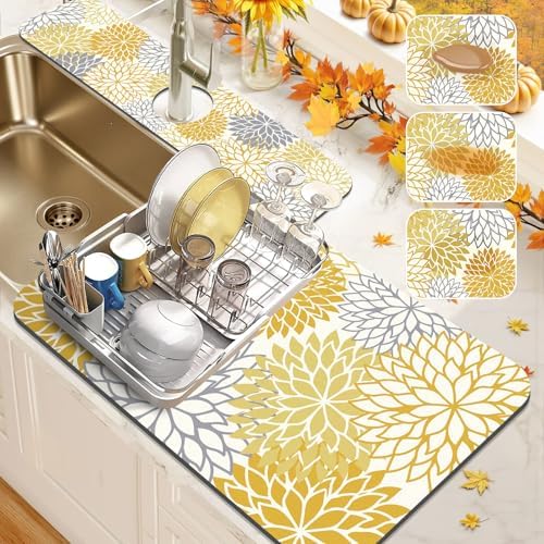 Findosom 2Pcs Fall Dish Drying Mat & Sink Splash Guard, Absorbent Dish Mat by Findosom