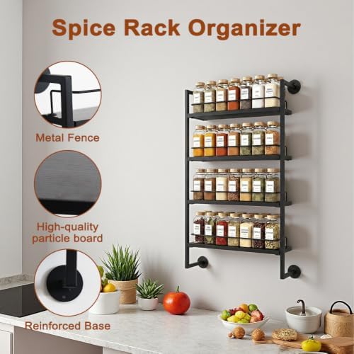 4 Tier Spice Rack Wall Mounted for Kitchen, Large Capacity Organizer - Image 3