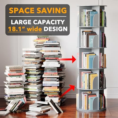 SpaceAid 5 Tier Rotating Bookshelf Tower, Spinning Bookcase Lazy Susan - Image 3