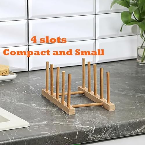 4 Pcs Bamboo Wooden Dish Rack, Plate Organizer - Image 4