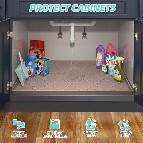 SIKADEER Waterproof Under Sink Mat 19" x 19" Silicone Mat Cabinet Protector - Image 4