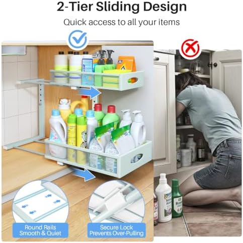 Under Sink Organizer, 2 Tier Pull Out Under Cabinet Organizer Shelf - Image 4