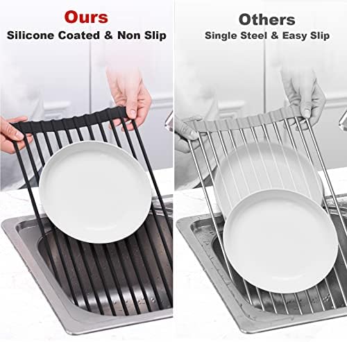 MERRYBOX Roll Up Dish Drying Rack, Silicone Wrapped Over The Sink Dish Rack - Image 6