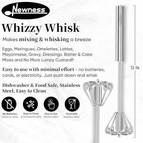 Newness Whizzy Whisk, Stainless Steel Semi Automatic Whisk Blender - Image 3