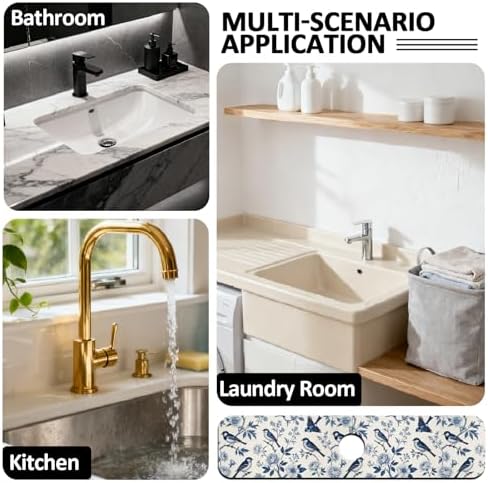 2 Pcs Blue Flowers and Birds Kitchen Sink Splash Guard Faucet Mat - Image 7