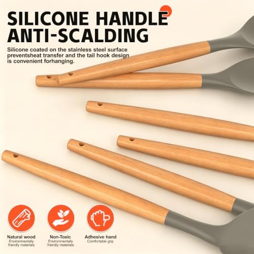 Silicone Cooking Utensil Set, Nonstick Kitchen Utensils 446°F Heat-Resistant - Image 4