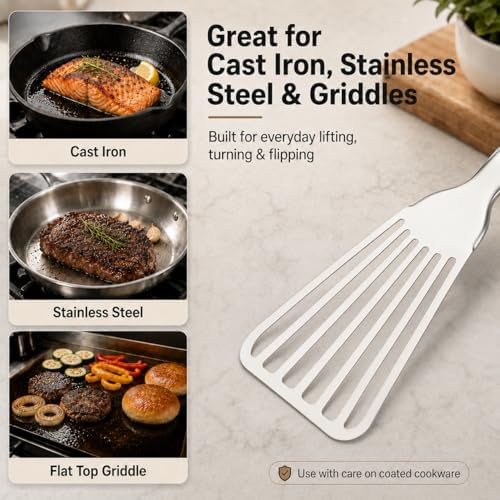 304 Stainless Steel Fish Spatula, Thin Flexible Slotted Turner - Image 6