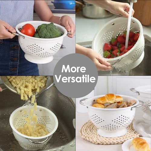 Rorence Powder Coated Steel Colanders: 3 Quart and 5 Quart Set of 2 - Image 5