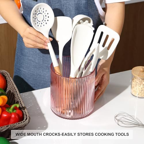 Pink Utensil Holder, 6.3" Glass Kitchen Utensil Holder - Image 4