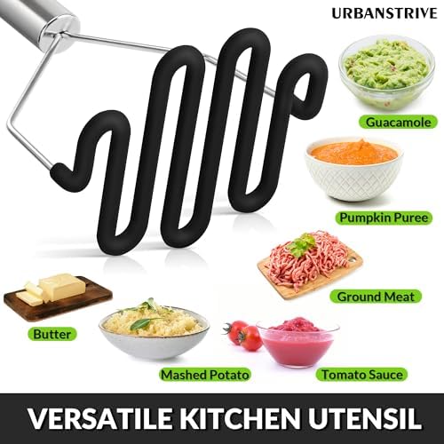 Non-Scratch Potato Masher Silicone Heavy Duty Stainless Steel Wire Black - Image 4